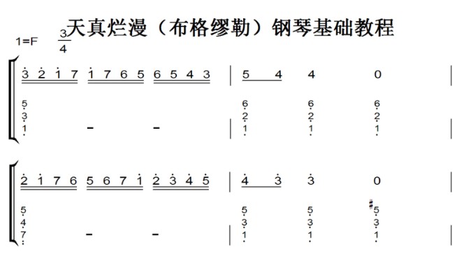 天真烂漫(布格缪勒)钢琴基础教程 原版 钢琴谱 双手简谱 简谱_乐谱网