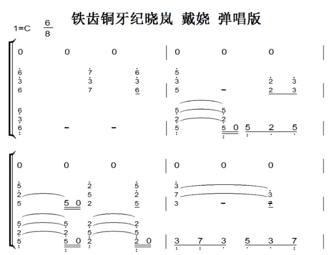 铁齿铜牙纪晓岚 戴娆 弹唱版 原版 钢琴谱 双手简谱 简谱 有试听