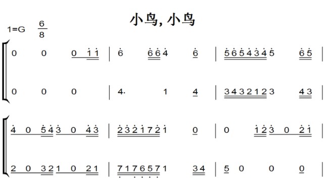 小鸟,小鸟 幼儿 儿童 简易版 有试叶 钢琴谱 钢琴双手简谱 正谱