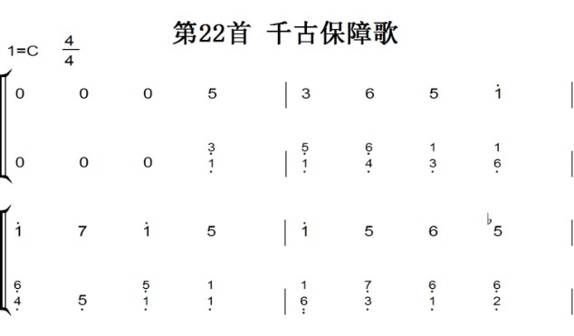 新编赞美诗 第22首 千古保障歌 基督教 教会歌曲 钢琴双手简谱 钢琴谱 全球首发