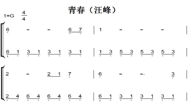 青春（汪峰）演奏原版 有试听 超好听 钢琴双手简谱 钢琴谱 钢琴简谱