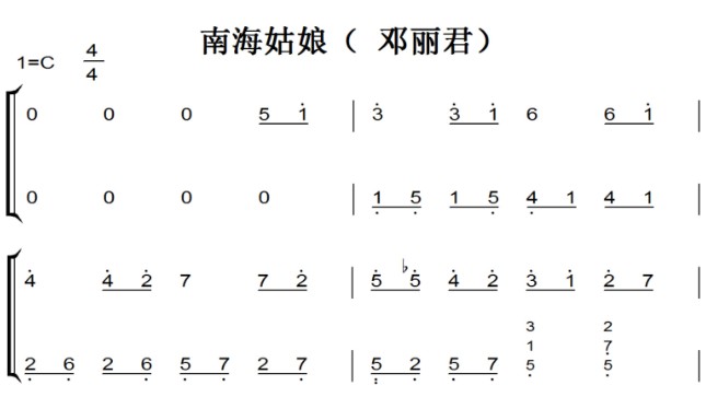 南海姑娘（邓丽君）演奏原版 超好听 难忘经典 钢琴双手简谱 钢琴谱 钢琴简谱