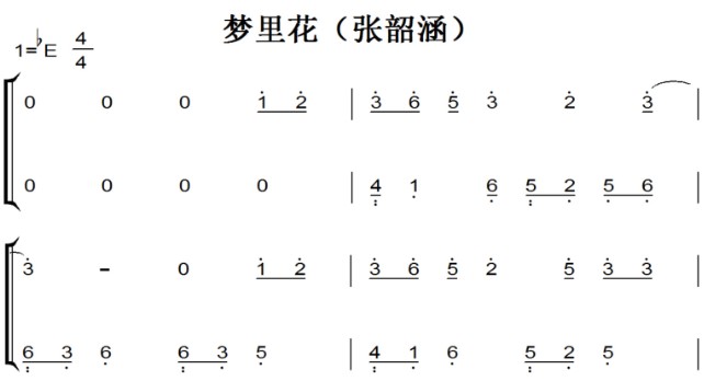 梦里花（张韶涵）演奏原版 有试听 超好听 钢琴双手简谱 钢琴谱 钢琴简谱