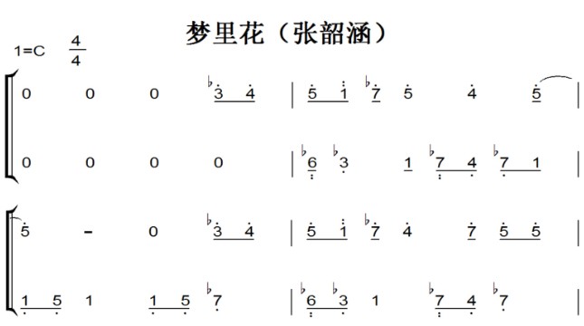 梦里花（张韶涵）演奏原版 有试听 超好听 钢琴双手简谱 钢琴谱 钢琴简谱