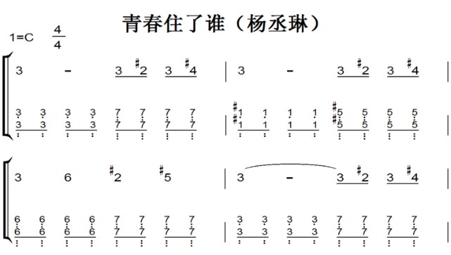 青春住了谁（杨丞琳）好听原声版 最新流行 钢琴双手简谱 钢琴谱 钢琴简谱