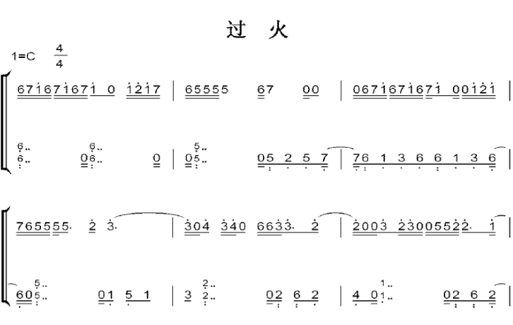 过火 C大调 初学者 简易好听版 钢琴双手简谱 钢琴谱 钢琴简谱