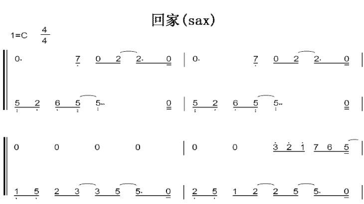 回家 C大调 初学者 简易好听版 钢琴双手简谱 钢琴谱 钢琴简谱