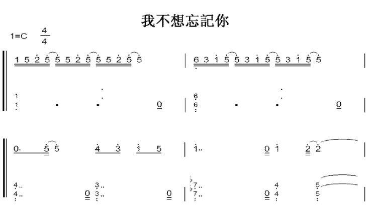 我不想忘记你 郭静 C大调 初学者 简易好听版 钢琴双手简谱 钢琴谱 钢琴简谱