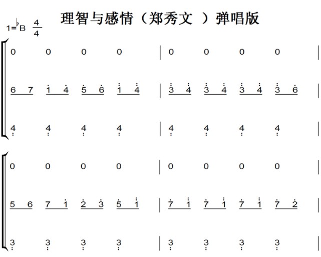 理智与感情（郑秀文 ）弹唱版 原声好听版 伴奏谱 钢琴双手简谱 钢琴谱 钢琴简谱