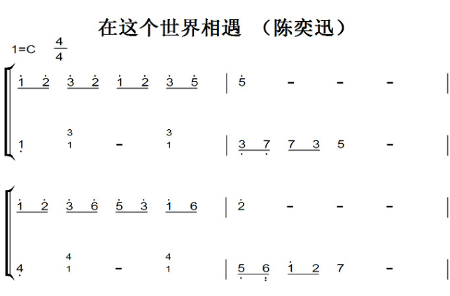在这个世界相遇（陈奕迅）大鱼海棠 影视原声版 钢琴双手简谱 钢琴谱 钢琴简谱