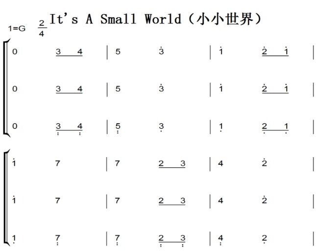 It’s A Small World（小小世界 弹唱版）迪士尼 Disney 经典动画 钢琴双手简谱 钢琴谱 钢琴简谱