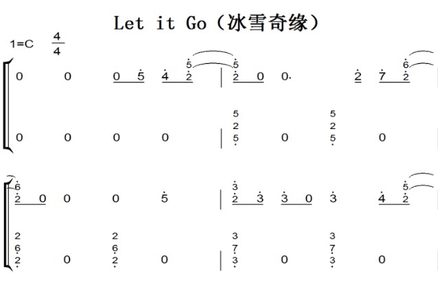 Let it Go（冰雪奇缘）迪士尼 Disney 经典动画 钢琴双手简谱 钢琴谱 钢琴简谱