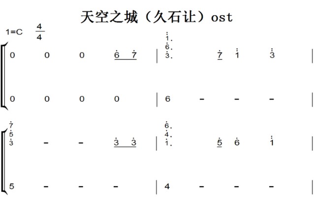 天空之城（久石让）ost 动漫原声 钢琴双手简谱 钢琴谱 钢琴简谱