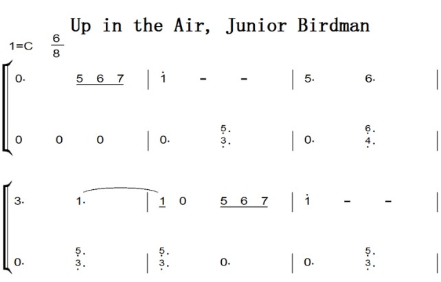 Up in the Air, Junior Birdman 幼儿 儿歌 初学者版 钢琴双手简谱 钢琴谱 钢琴简谱