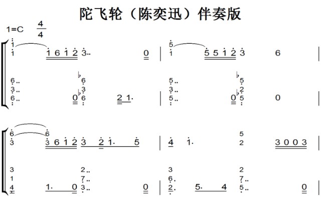 陀飞轮（陈奕迅）伴奏版 流行经典 香港 原版 钢琴双手简谱 钢琴谱 钢琴简谱 简五谱