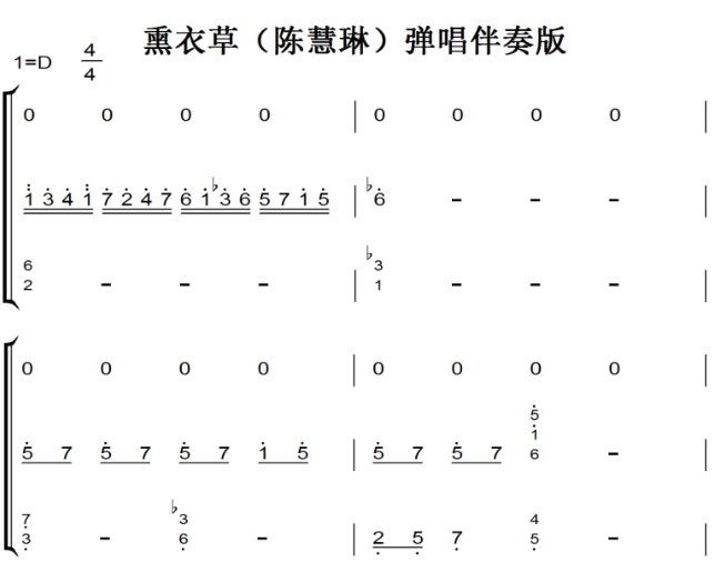 熏衣草（陈慧琳）弹唱伴奏版 流行经典 香港 原版 钢琴双手简谱 钢琴谱 钢琴简谱 简五谱