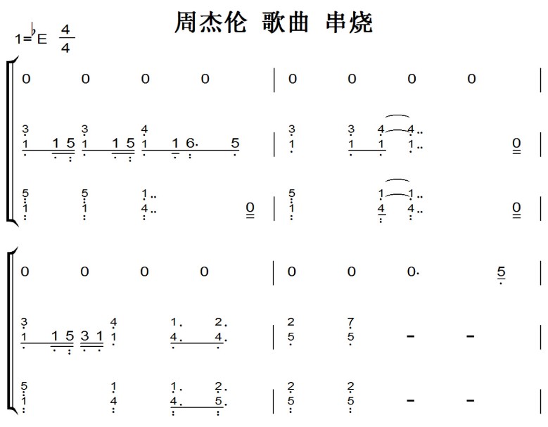 周杰伦 歌曲 串烧 钢琴谱 钢琴简谱 双手简谱 下载