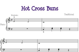 Hot Cross Buns (热的十字面包)幼儿 儿歌 初学者版 钢琴双手简谱 钢琴谱 钢琴简谱