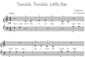 Twinkle Twinkle, Little Star (一闪一闪小星星)幼儿 儿歌 初学者版 钢琴双手简谱 钢琴谱