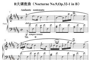 肖邦 B大调夜曲（Nocturne No.9,Op.32-1 in B）简五谱