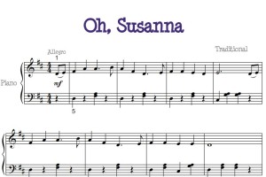 Oh, Susanna（噢,苏珊娜）幼儿 儿歌 初学者版 钢琴双手简谱 钢琴谱 钢琴简谱